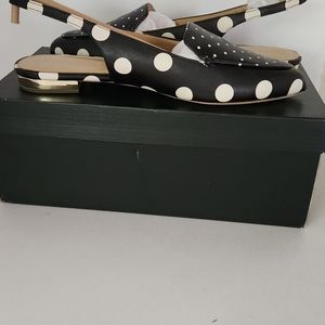 NWT Talbots Leather Black+White+Gold  Poppy Slingback Flats